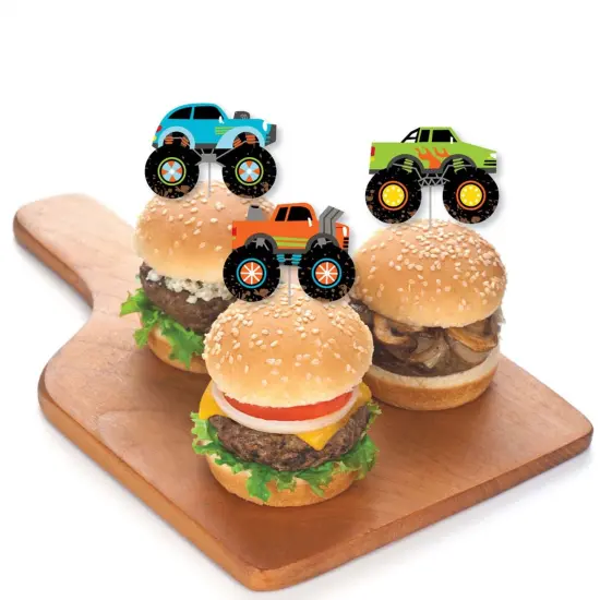 Big Dot of Happiness Smash and Crash - Monster Truck - Dessert Cupcake Toppers - Boy Birthday Party Clear Treat Picks - Set of 24 {4}