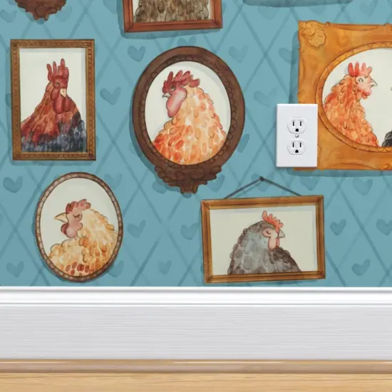 Peel & Stick Wallpaper 2FT Wide Chickens,farm animals,Portraits,family,farmhouse,vintage inspired,rooster Custom Removable Wallpaper by Spoonflower {4}