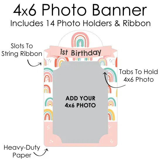 Big Dot of Happiness 1st Birthday Hello Rainbow -Boho First Birthday Party Decor - 1-12 Monthly Picture Display - Photo Banner {7}