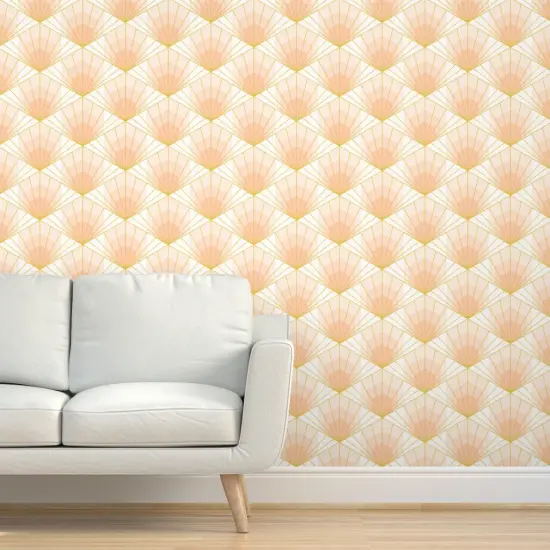 Peel & Stick Wallpaper 2FT Wide Deco Sunrise Scale Apricot Shaw Pink White Retro Gold Geometric Neutral Custom Removable Wallpaper by Spoonflower {5}