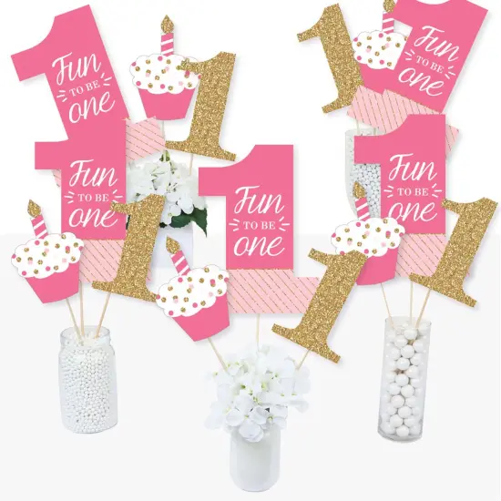 Big Dot of Happiness 1st Birthday Girl - Fun to be One - First Birthday Party Centerpiece Sticks - Table Toppers - Set of 15 {3}
