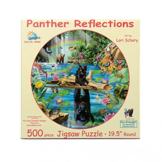 Sunsout Panther Reflections 500 pc Round Jigsaw Puzzle 35269 {4}