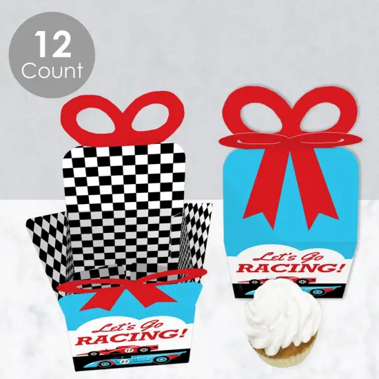 Big Dot of Happiness Let's Go Racing - Racecar - Square Favor Gift Boxes - Race Car Birthday Party or Baby Shower Bow Boxes - Set of 12 {4}