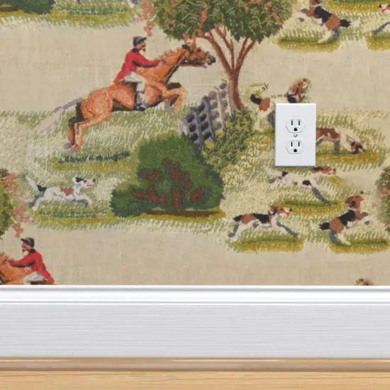 Peel & Stick Wallpaper 2FT Wide Vintage Style Fox Hunt Equestrian English Landscape Beagle Foxhound Custom Removable Wallpaper by Spoonflower {4}