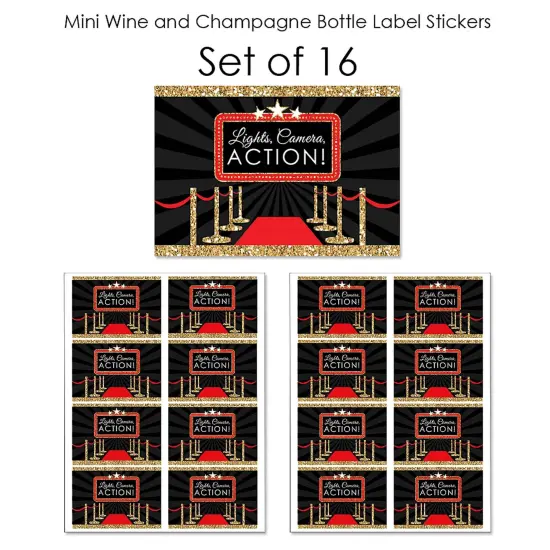Big Dot of Happiness Red Carpet - Mini Wine and Champagne Bottle Label Stickers - Movie Night Party Favor Gift for Women and Men - Set of 16 {7}