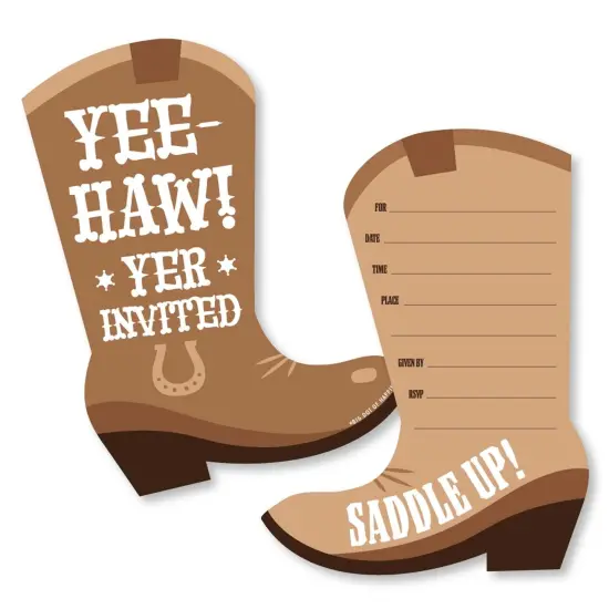 Big Dot of Happiness Western Hoedown - Shaped Fill-In Invitations - Wild West Cowboy Party Invitation Cards with Envelopes - Set of 12 {1}