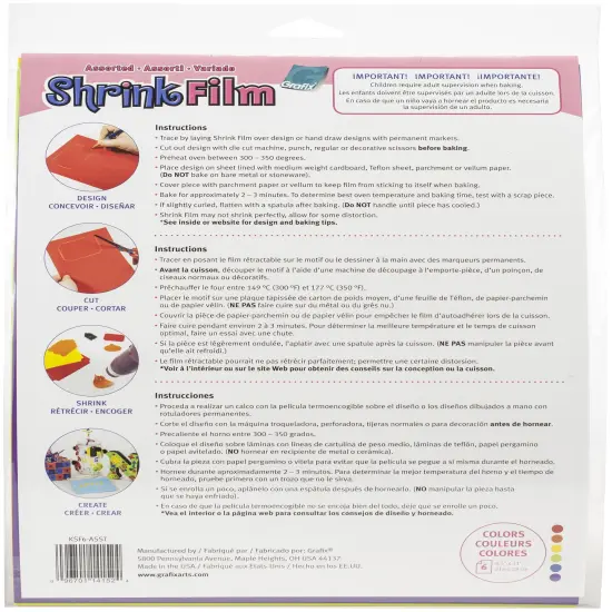 Grafix Shrink Film 8.5"X11" 6/Pkg-Red, Yellow, Purple, Blue, Orange, Green {3}