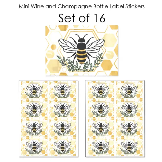 Big Dot of Happiness Little Bumblebee Mini Wine & Champagne Bottle Label Stickers Bee Baby Shower or Birthday Party Favor Gift 16 Ct {7}