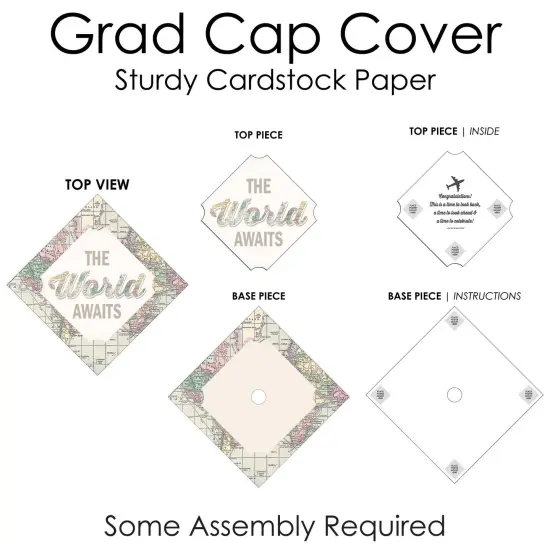 Big Dot of Happiness World Awaits - Travel Themed Graduation Cap Decorations Kit - Grad Cap Cover {7}