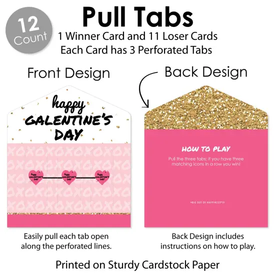 Big Dot of Happiness Be My Galentine - Galentine's & Valentine's Day Party Game Pickle Cards - Pull Tabs 3-in-a-Row - Set of 12 {6}