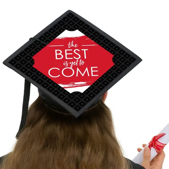 Big Dot of Happiness Red Grad - Best is Yet to Come - Red Graduation Cap Decorations Kit - Grad Cap Cover {6}