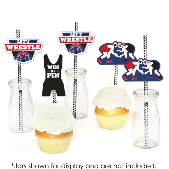 Big Dot of Happiness Own the Mat - Wrestling - Paper Straw Decor - Birthday Party or Wrestler Party Striped Decorative Straws - Set of 24 {6}