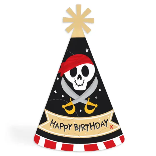 Big Dot of Happiness Pirate Ship Adventures - Cone Happy Birthday Party Hats for Kids and Adults - Set of 8 (Standard Size) {1}