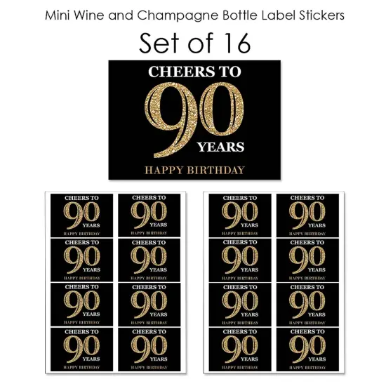 Big Dot of Happiness Adult 90th Birthday - Gold - Mini Wine & Champagne Bottle Label Stickers - Birthday Party Favor Gift for Women & Men - Set of 16 {7}