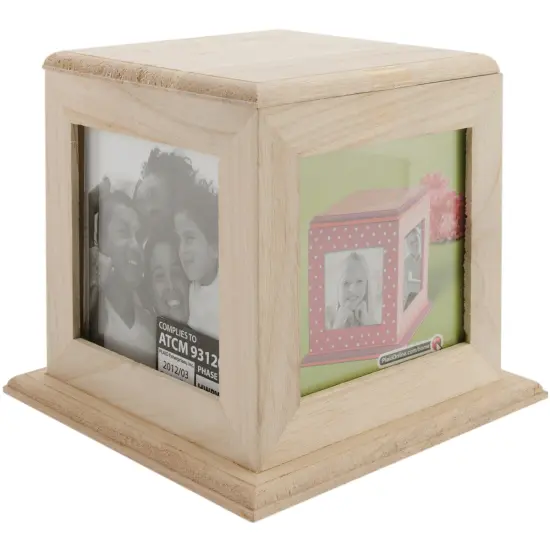 Plaid Wood Memory Box Cube W/4 Picture Frames-5.75"X5.75"X5.5", 3.25"X3.25" Openings {2}