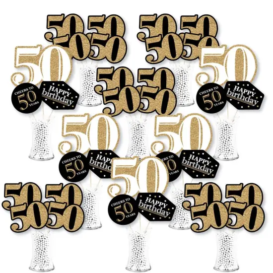 Big Dot of Happiness Adult 50th Birthday - Gold - Birthday Party Centerpiece Sticks - Showstopper Table Toppers - 35 Pieces {1}