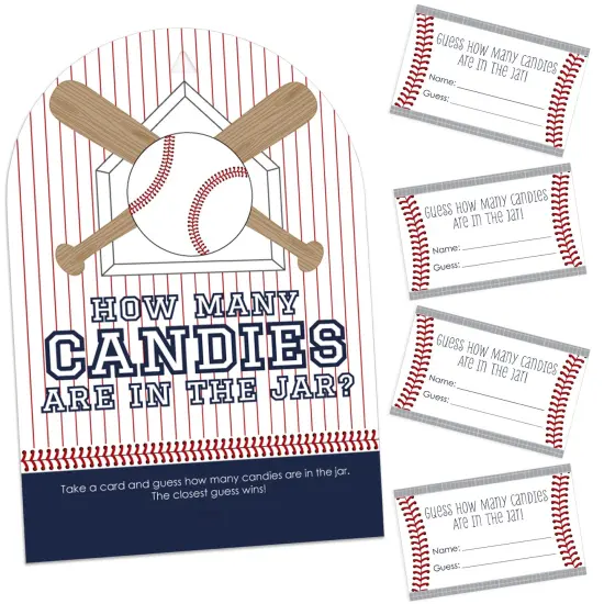 Big Dot of Happiness Batter Up - Baseball - How Many Candies Baby Shower or Birthday Party Game - 1 Stand and 40 Cards - Candy Guessing Game {1}