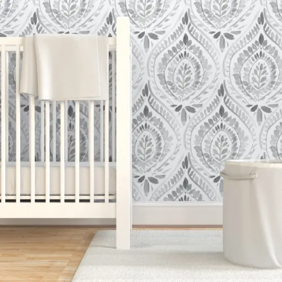 Pre-Pasted Wallpaper 2FT Wide Mandala Leaf Watercolor Foliage Bohemian Ethnic Large Scale Custom Pre-pasted Wallpaper by Spoonflower {7}