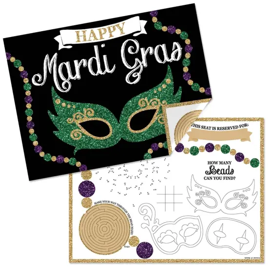 Big Dot of Happiness Mardi Gras - Paper Masquerade Party Coloring Sheets - Activity Placemats - Set of 16 {1}