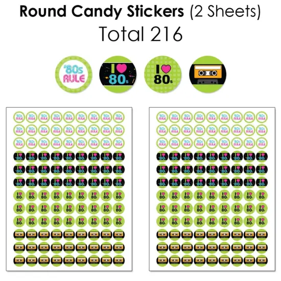 Big Dot of Happiness 80's Retro - Totally 1980s Party Candy Favor Sticker Kit - 304 Pieces {6}