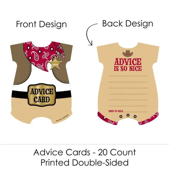 Big Dot of Happiness Little Cowboy - Baby Bodysuit Wish Card Western Baby Shower Activities - Shaped Advice Cards Game - Set of 20 {4}