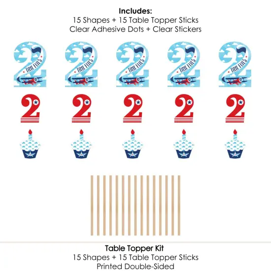 Big Dot of Happiness 2nd Birthday Taking Flight - Airplane - Vintage Plane Second Birthday Party Centerpiece Sticks - Table Toppers - Set of 15 {7}