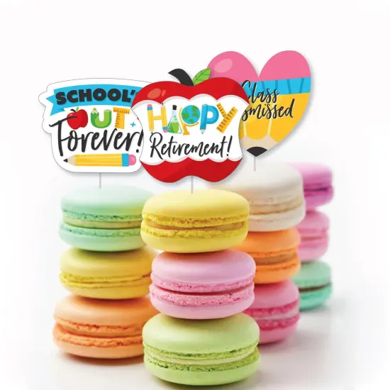 Big Dot of Happiness Teacher Retirement - Dessert Cupcake Toppers - Happy Retirement Party Clear Treat Picks - Set of 24 {6}