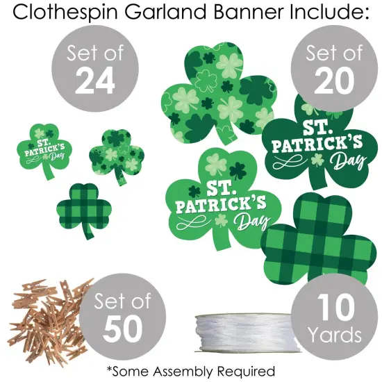 Big Dot of Happiness Shamrock St. Patrick's Day - Saint Paddy's Day Party Decorations - Clothespin Garland Banner - 44 Pieces {6}