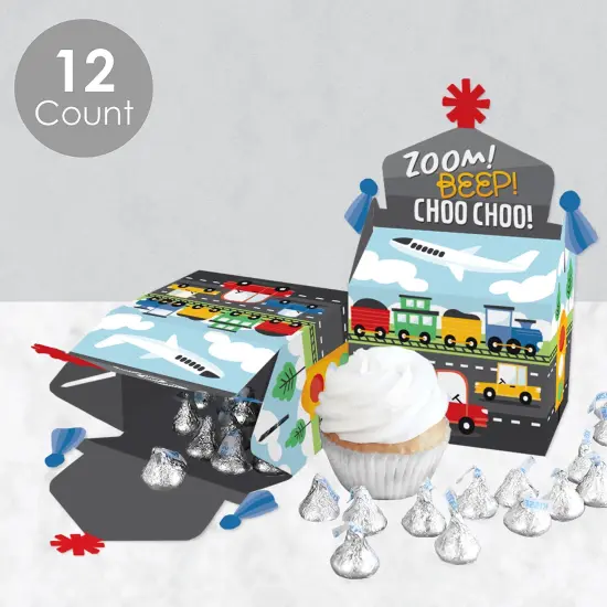 Big Dot of Happiness Cars, Trains, and Airplanes - Treat Box Party Favors - Transportation Birthday Party Goodie Gable Boxes - Set of 12 {4}