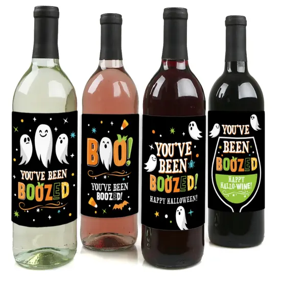 Big Dot of Happiness You've Been Boozed - Ghost Halloween Party Decorations for Women and Men - Wine Bottle Label Stickers - Set of 4 {1}
