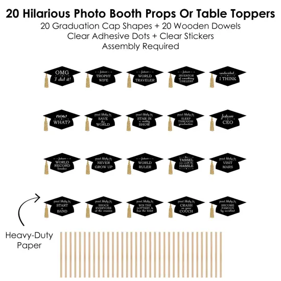 Big Dot of Happiness Hilarious Tassel Worth The Hassle - Gold - Graduation Party Photo Booth Props or Table Toppers - 20 Count {7}