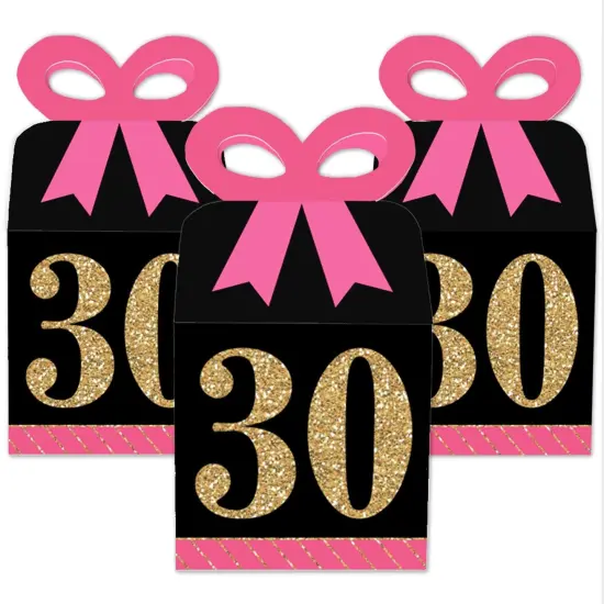 Big Dot of Happiness Chic 30th Birthday - Pink, Black and Gold - Square Favor Gift Boxes - Birthday Party Bow Boxes - Set of 12 {3}