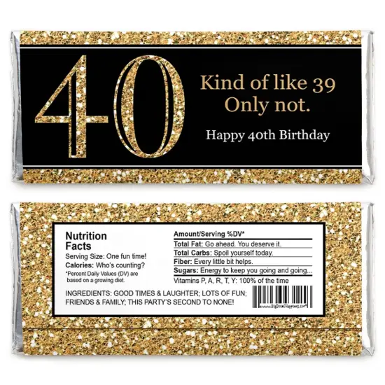 Big Dot of Happiness Adult 40th Birthday - Gold - Candy Bar Wrappers Birthday Party Favors - Set of 24 {3}