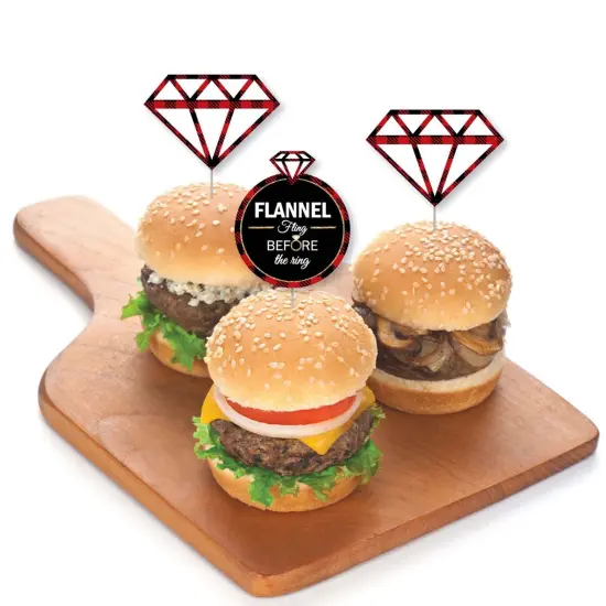 Big Dot of Happiness Flannel Fling Before the Ring - Dessert Cupcake Toppers - Buffalo Plaid Bachelorette Party Clear Treat Picks - Set of 24 {4}