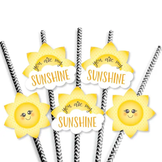 Big Dot of Happiness You are My Sunshine Paper Straw Decor - Baby Shower or Birthday Party Striped Decorative Straws - Set of 24 {7}