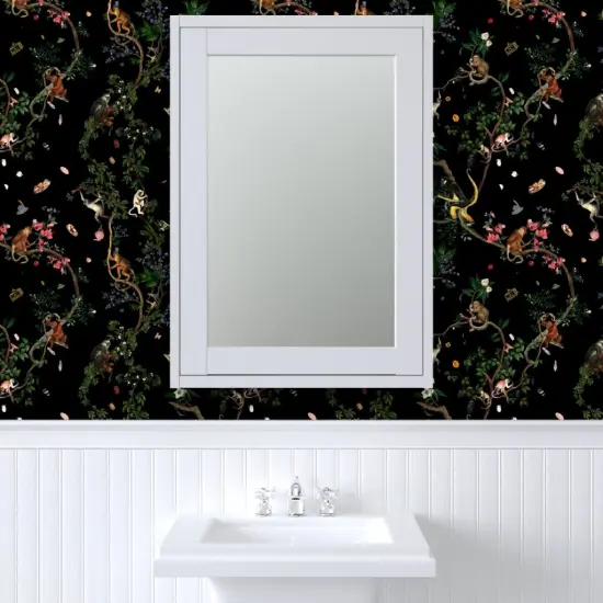 Peel & Stick Wallpaper 2FT Wide Exotic Monkey Jungle Forest Chinoiserie Black Green Floral Botanical Tropical Custom Removable Wallpaper by Spoonflower {6}