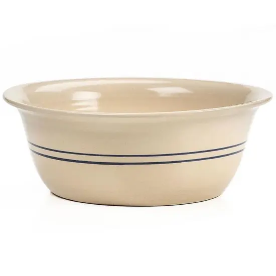 Martinez Pottery Heritage Hand Turned Blue Stripe Natural Stoneware Wash Basin Decorative Bowl {1}