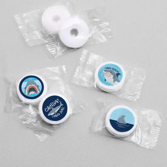 Big Dot of Happiness Shark Zone - Jawsome Shark Birthday Round Candy Sticker Favors - Labels Fits Chocolate Candy (1 sheet of 108) {4}