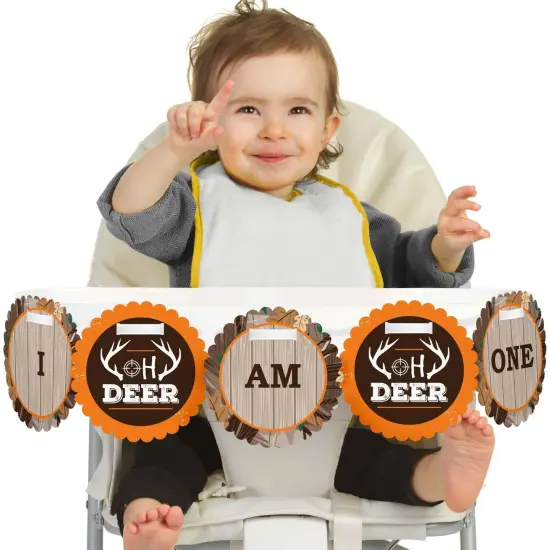 Big Dot of Happiness Gone Hunting 1st Birthday Highchair Decor - I Am One - First Birthday High Chair Banner {1}