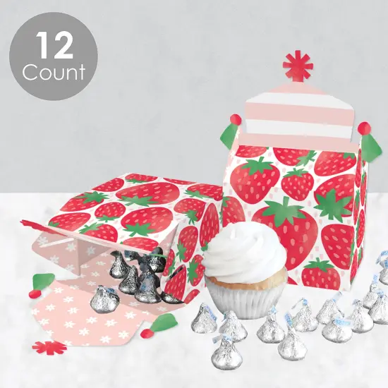 Big Dot of Happiness Berry Sweet Strawberry - Treat Box Party Favors - Fruit Themed Birthday Party or Baby Shower Goodie Gable Boxes - Set of 12 {4}