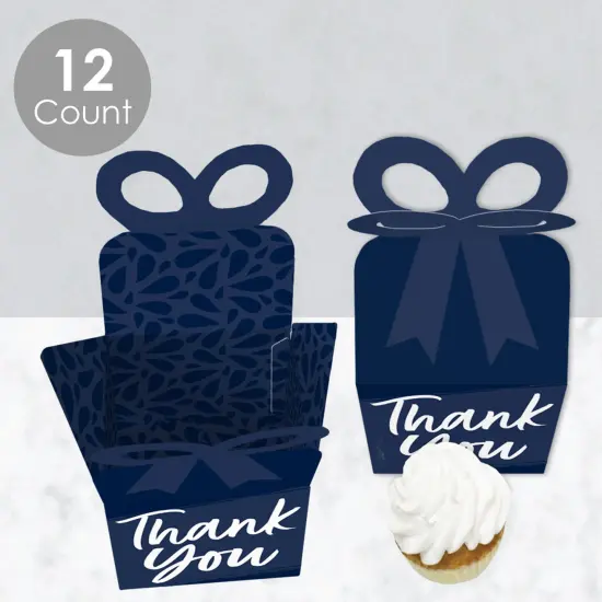 Big Dot of Happiness Navy Blue Elegantly Simple - Square Favor Gift Boxes - Guest Party Favors Bow Boxes - Set of 12 {4}