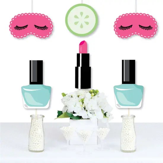 Big Dot of Happiness Spa Day - Eye Mask, Nail Polish, Lipstick and Cucumber Decorations DIY Girls Makeup Party Essentials - Set of 20 {1}