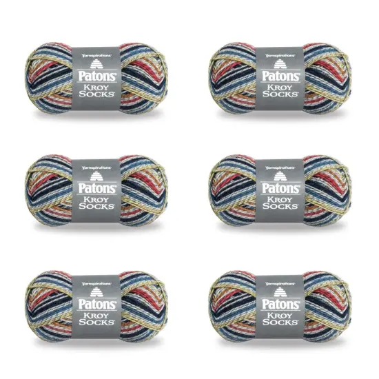 Patons Kroy Socks Blue Striped Ragg Yarn - 6 Pack of 1.75oz/50g - Blended Fiber - 1 Super Fine - 166 Yards - Knitting/Crochet {1}