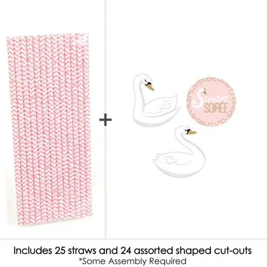 Big Dot of Happiness Swan Soiree - Paper Straw Decor - White Swan Baby Shower or Birthday Party Striped Decorative Straws - Set of 24 {4}