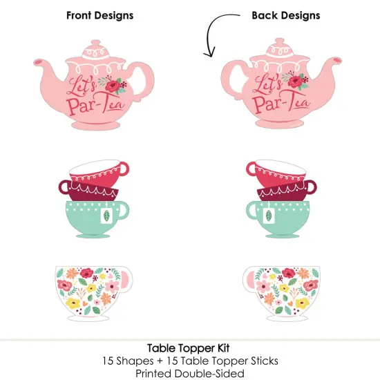 Big Dot of Happiness Floral Let's Par-Tea - Garden Tea Party Centerpiece Sticks - Table Toppers - Set of 15 {6}