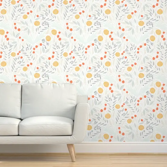 Pre-Pasted Wallpaper 2FT Wide Soft Pastel Floral Modern Whimsical Herbalism Dandelion Eucalyptus Botanical Garden Custom Pre-pasted Wallpaper by Spoonflower {5}