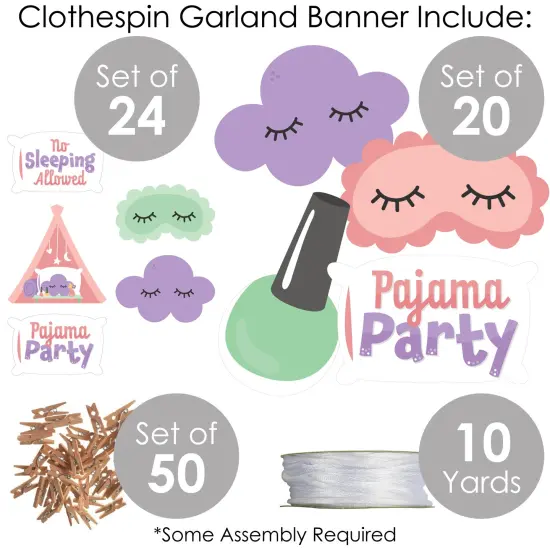 Big Dot of Happiness Pajama Slumber Party - Girls Sleepover Birthday Party DIY Decorations - Clothespin Garland Banner - 44 Pieces {6}