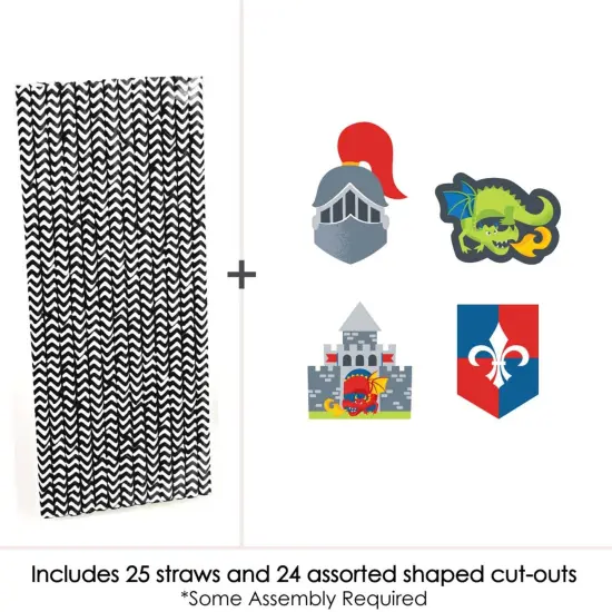Big Dot of Happiness Calling All Knights and Dragons - Paper Straw Decor - Medieval Party or Birthday Party Striped Decorative Straws - Set of 24 {4}
