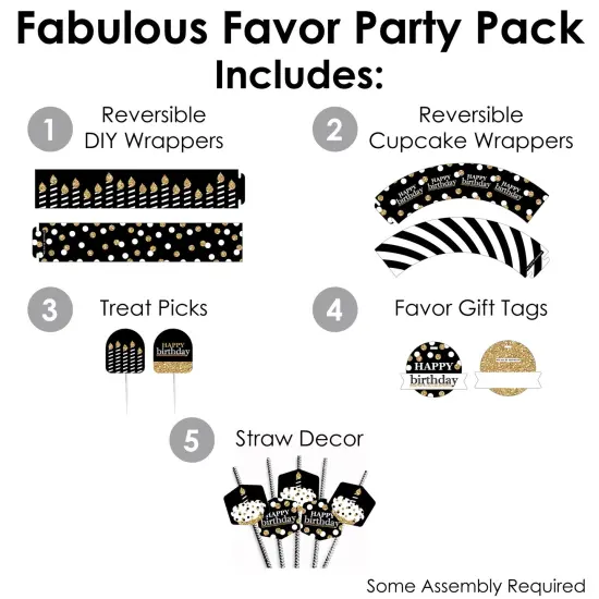 Big Dot of Happiness Adult Happy Birthday - Gold - Birthday Party Favors and Cupcake Kit - Fabulous Favor Party Pack - 100 Pieces {3}