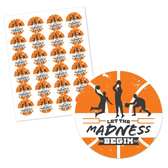 Big Dot of Happiness Basketball - Let the Madness Begin - College Basketball Party Circle Sticker Labels - 24 Count {3}